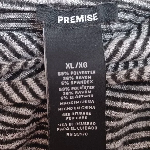 Women's Premise Black N White Striped Drawstring Hoodie with Side Slits Size XL - Picture 4 of 8